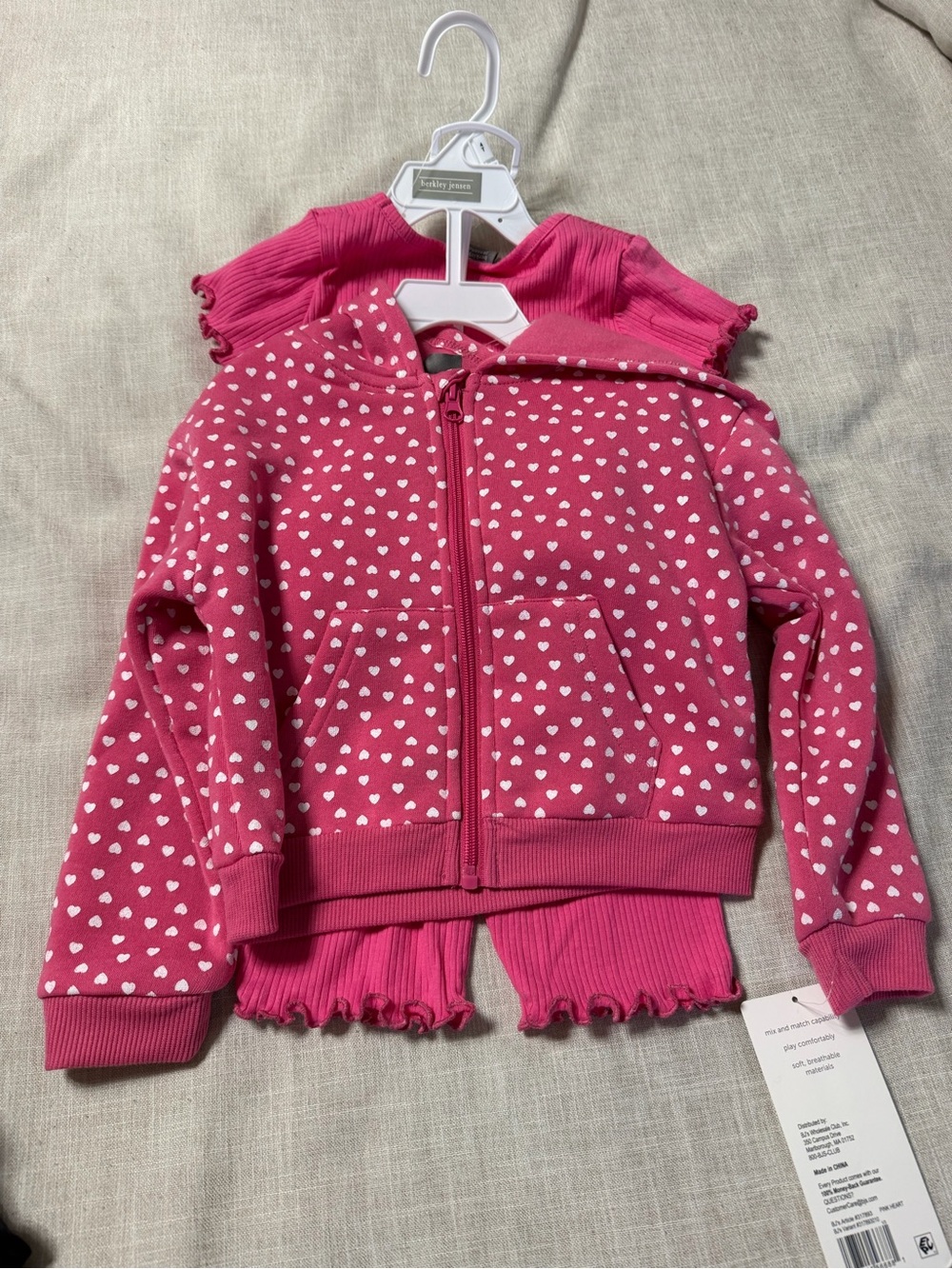 Pink Heart Print Zip Hoodie Set